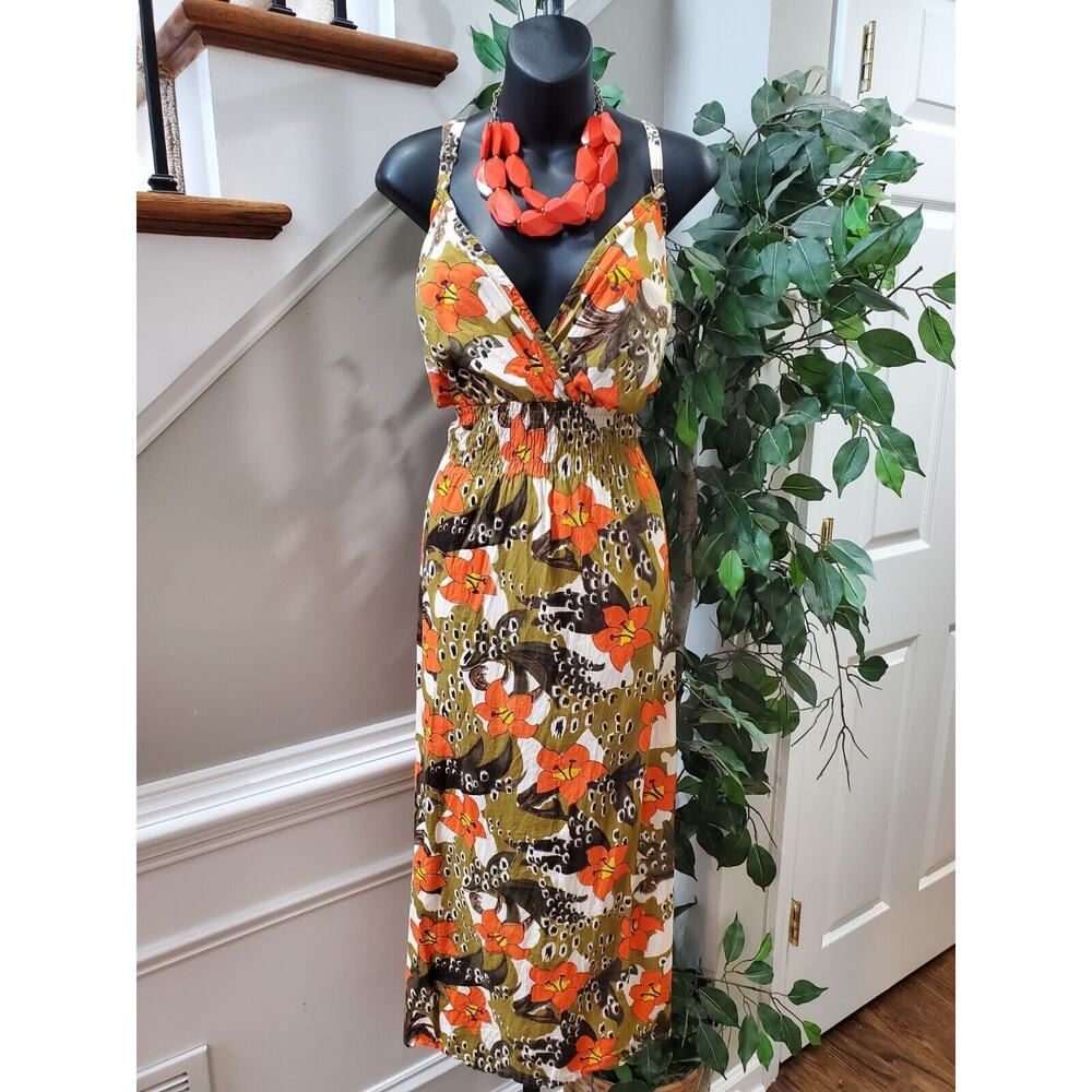 A Wild Thyme Women Floral Polyester V-Neck Sleeveless Knee Length Dress 2X